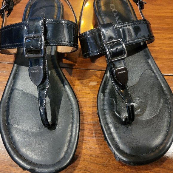 Coach Cassidy Black Leather Thong Sandals - Picture 3 of 13